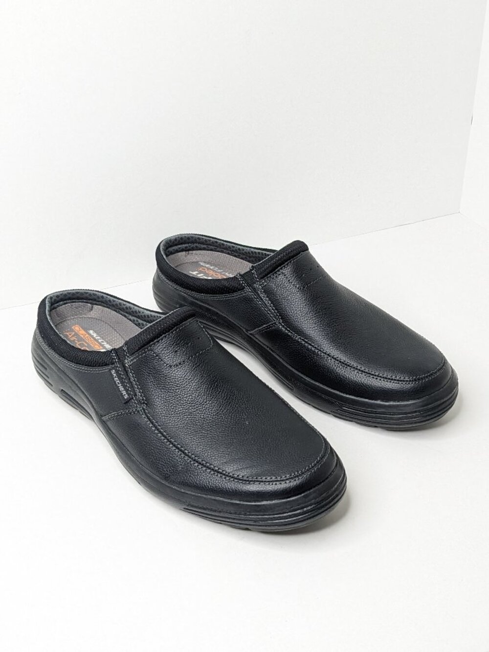 Skechers Porter Vamen Slip-on Mule Loafers Black Leather Mens 11.5